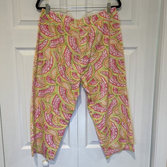 Talbots Womens Capri Pants XL Watermelon Print Pink Green Yellow - Picture 3 of 8